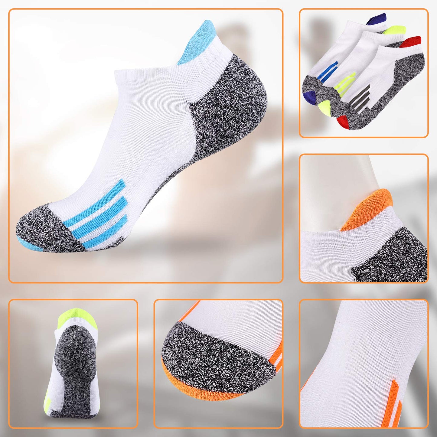 JOYNÉE Mens Ankle Athletic Sports Running Low Cut Socks for Men Cushion 6 Pairs,White,Sock Size 10-13