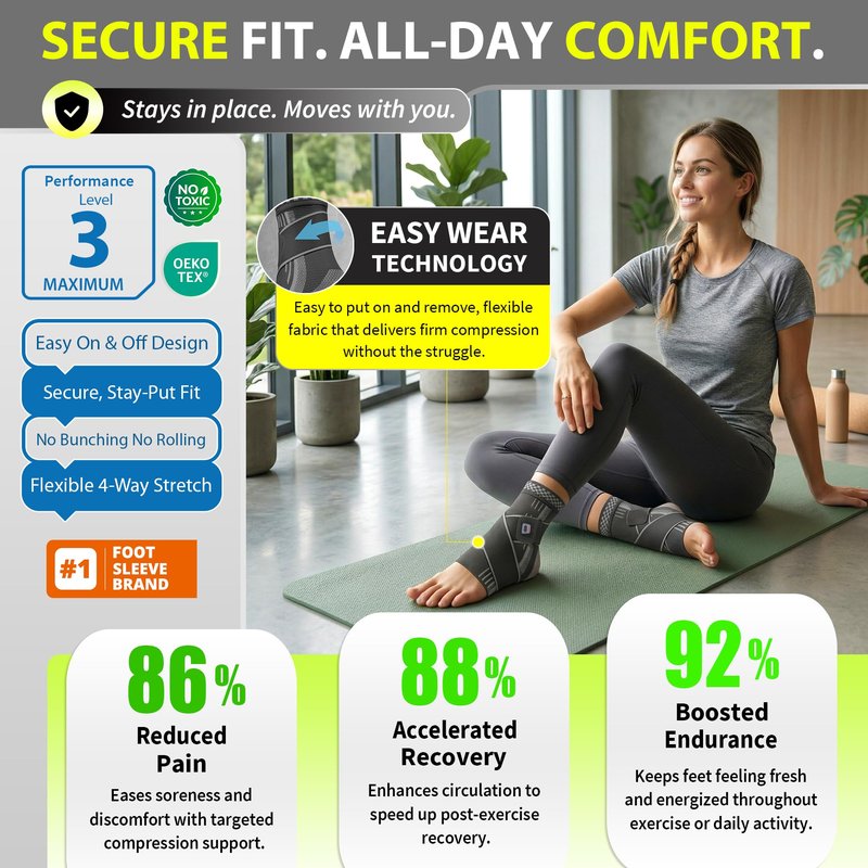 BLITZU Ankle Brace for Women, Men, Plantar Fasciitis Relief, Achilles Tendonitis Brace for Sprained Foot, Ankle Compression Sleeve with Strap Black M