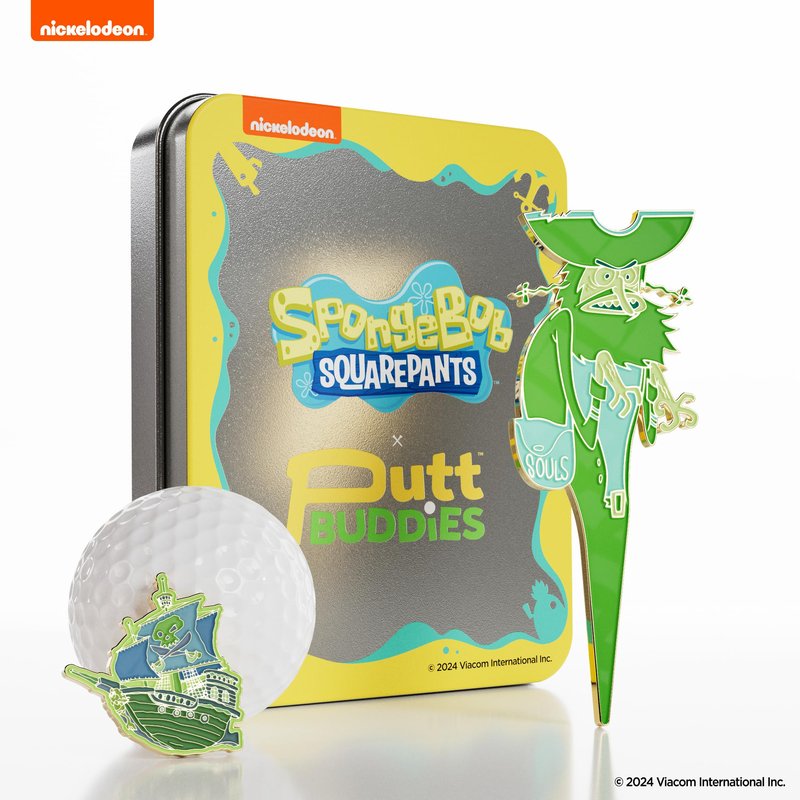 PuttBuddies Spongebob Squarepants Spongebob Flying Dutchman Divot Tool and Ball Marker – Magnetic Collectible Golf Gift Set with Hat Clip & Tin for Golfers
