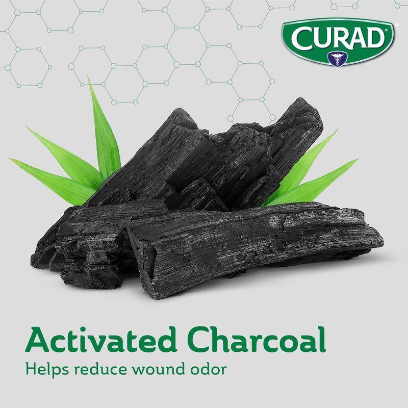 CURAD Naturals Charcoal Super Absorbent SAP Wound Pads, 3" x 3", 10ct, Pack of 3