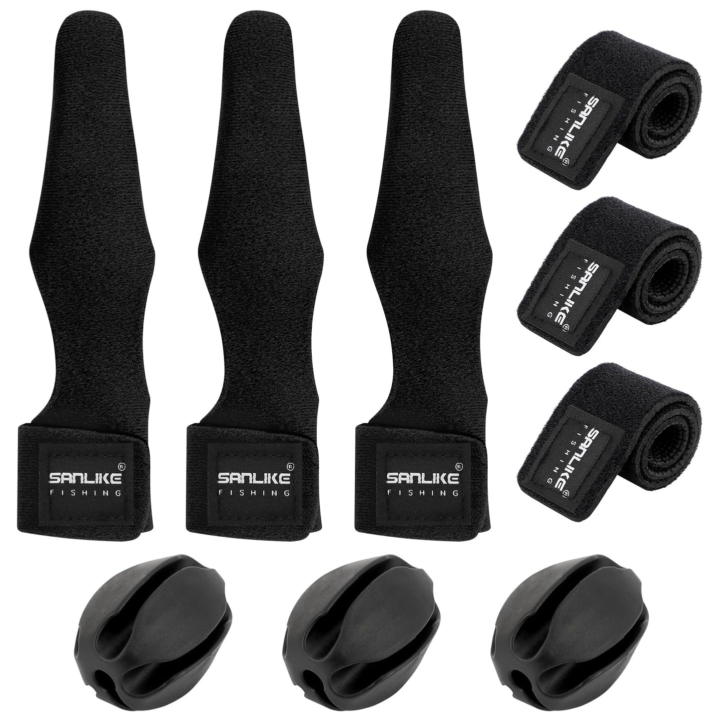 SANLIKE 9 Pcs Fishing Rod Tip Covers Set Wrap Strap Fixed Ball Saltwater