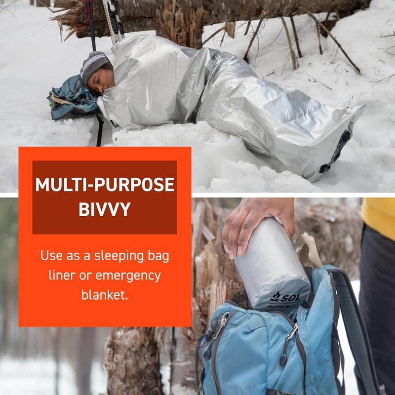 SOL Thermal Bivvy - Waterproof Emergency Blanket Reflects 80% Body Heat | Survival Gear, Silver