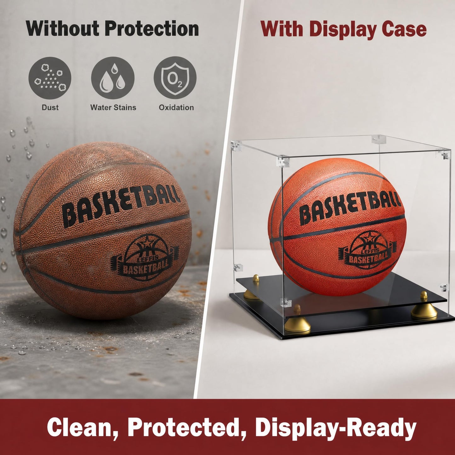 Basketball Display Case, Leffis Clear Acrylic Basketball Holder Display Box