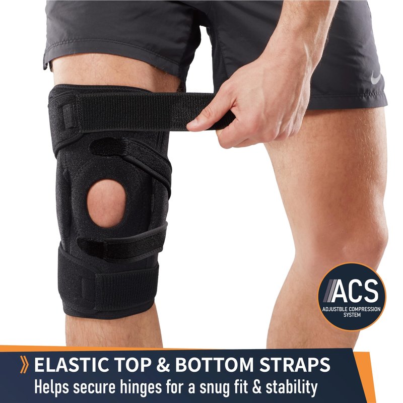Comforband Adjustable Hinged Knee Brace – Dual Side Hinges for ACL, PCL, MCL Injury Support, Meniscus Tear, Arthritis Pain Relief, Post-Surgery Recovery (Black, L/XL)
