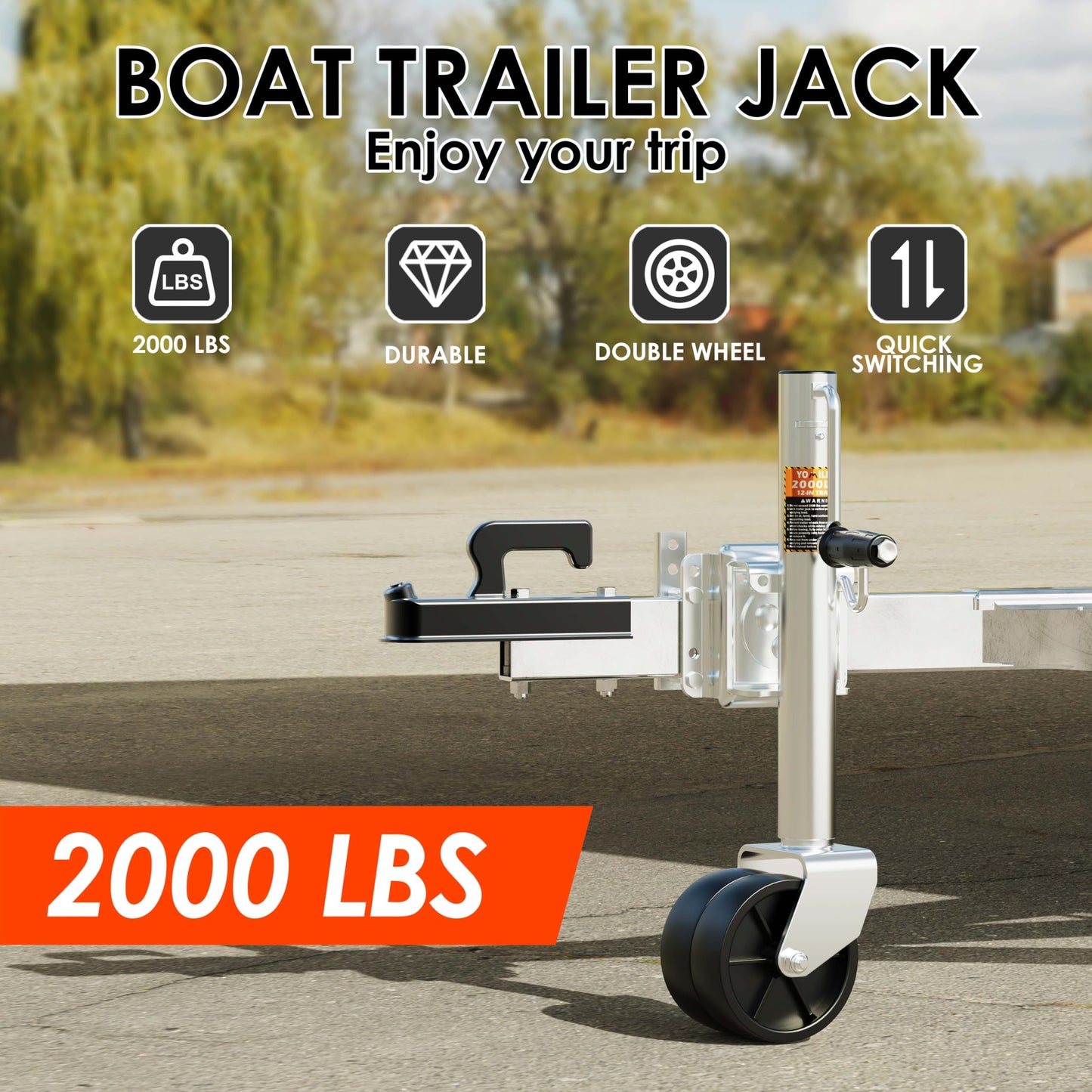 YOMILINK 2000 lbs Trailer Jack with Dual Wheel, Heavy Duty Swivel Boat Jack, 12" Lift, Bolt-on Tongue Trailer Jacks for RV Boat Trailers, Silver