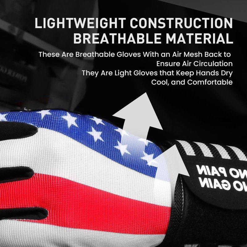 FINGER TEN Weightlifting Workout Gloves Full Half Finger with Wrist Strap Support, Padded Grip for Weight Lifting Gym Fitness Exercise Training Men Male (USA Flag, Large)