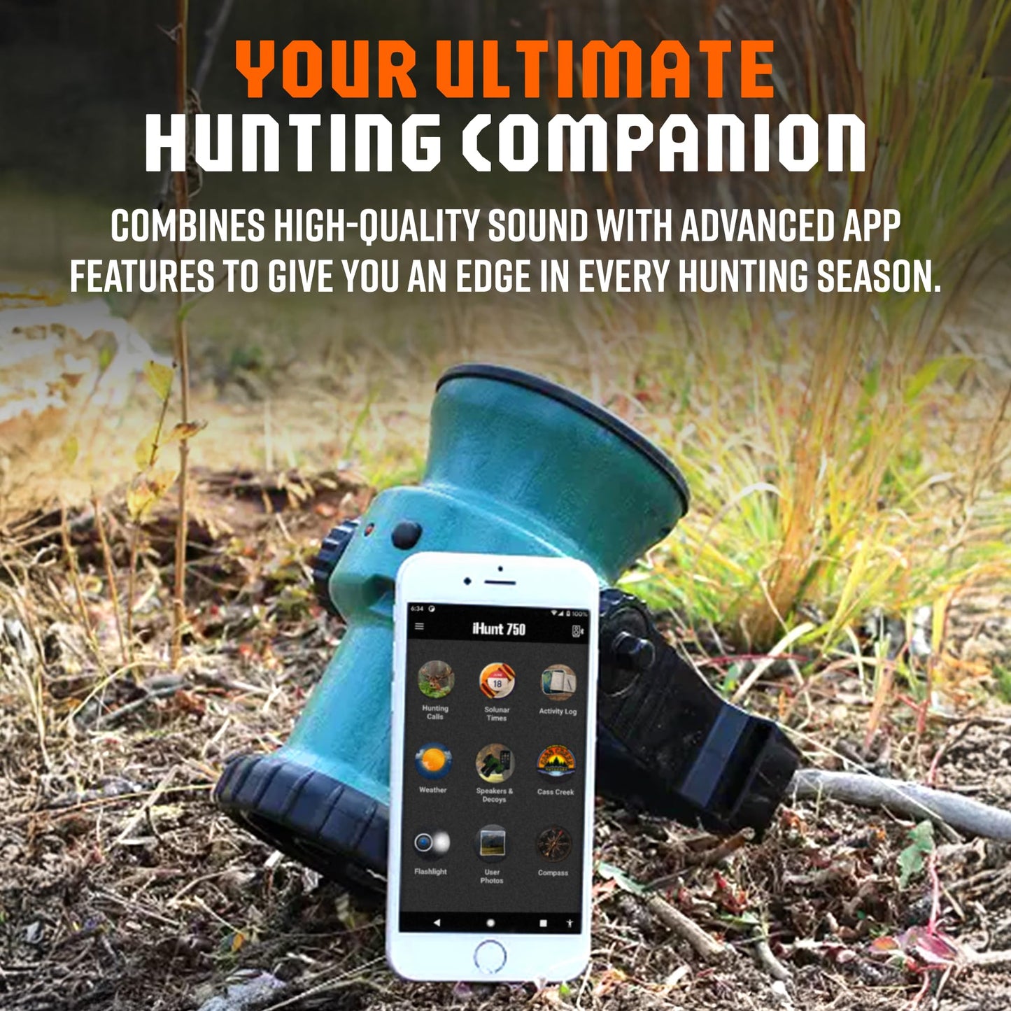 iHunt Ultimate Electronic Game Call and Bluetooth Speaker Combo, EDIHGC, Free App with 750 Animal Calls, 59 Species, Rugged and Portable.