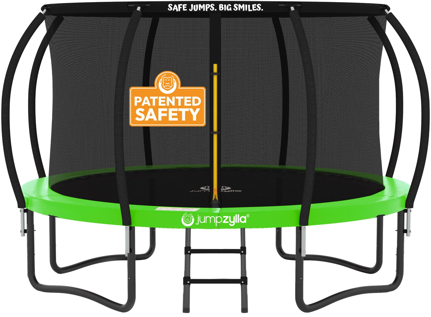 JUMPZYLLA Trampoline Outdoor 8FT 10FT 12FT 14FT 15FT 16FT with Enclosure and Ladder, ASTM Approved Recreational Trampoline for Kids and Adults, Anti-Rust Coated Frame (Green, 16FT)