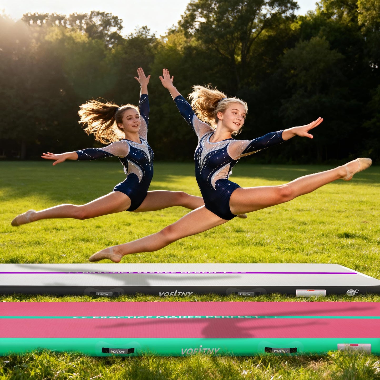 VOFiTNY All Purpose Gymnastics Air Mat 10’x3.3’x4’’ Sturdy Tumble Track for Home/Gym Pink/Green