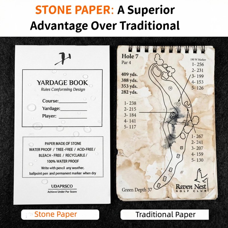 UDPARSCO Blank Golf Yardage Book (4-Pack) Waterproof Stone Paper Notebook for Tournament Strategy & Course Mapping 4" x 6.5" Tear-Resistant Journal for Juniors & Pros Fits Standard Holders