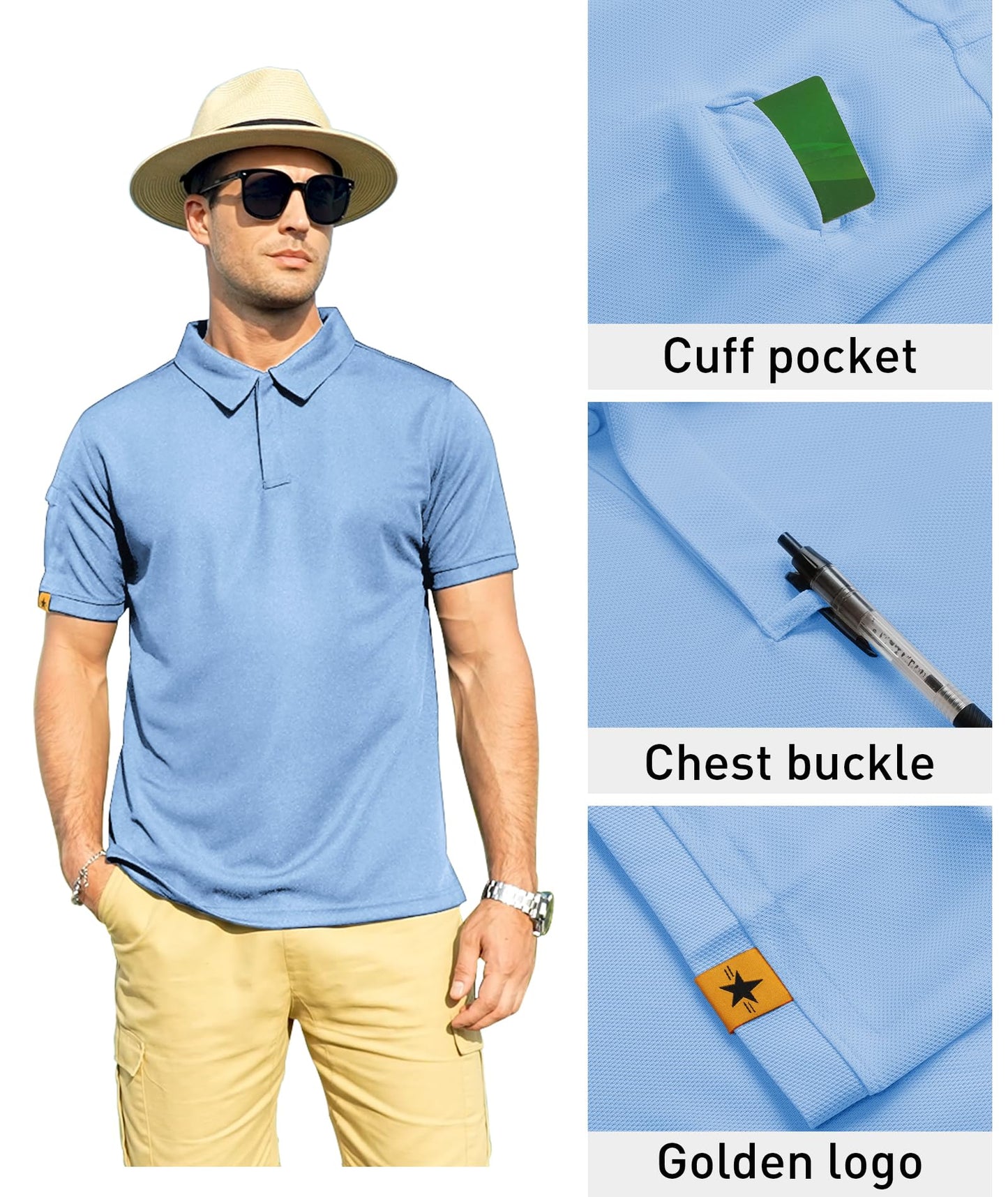 ZITY Mens Polo Shirt Short Sleeve Sports Tactical T-Shirt Athletic Golf Polos Daily Casual Stylish Collared Shirts for Men Moonblue 4X-Large