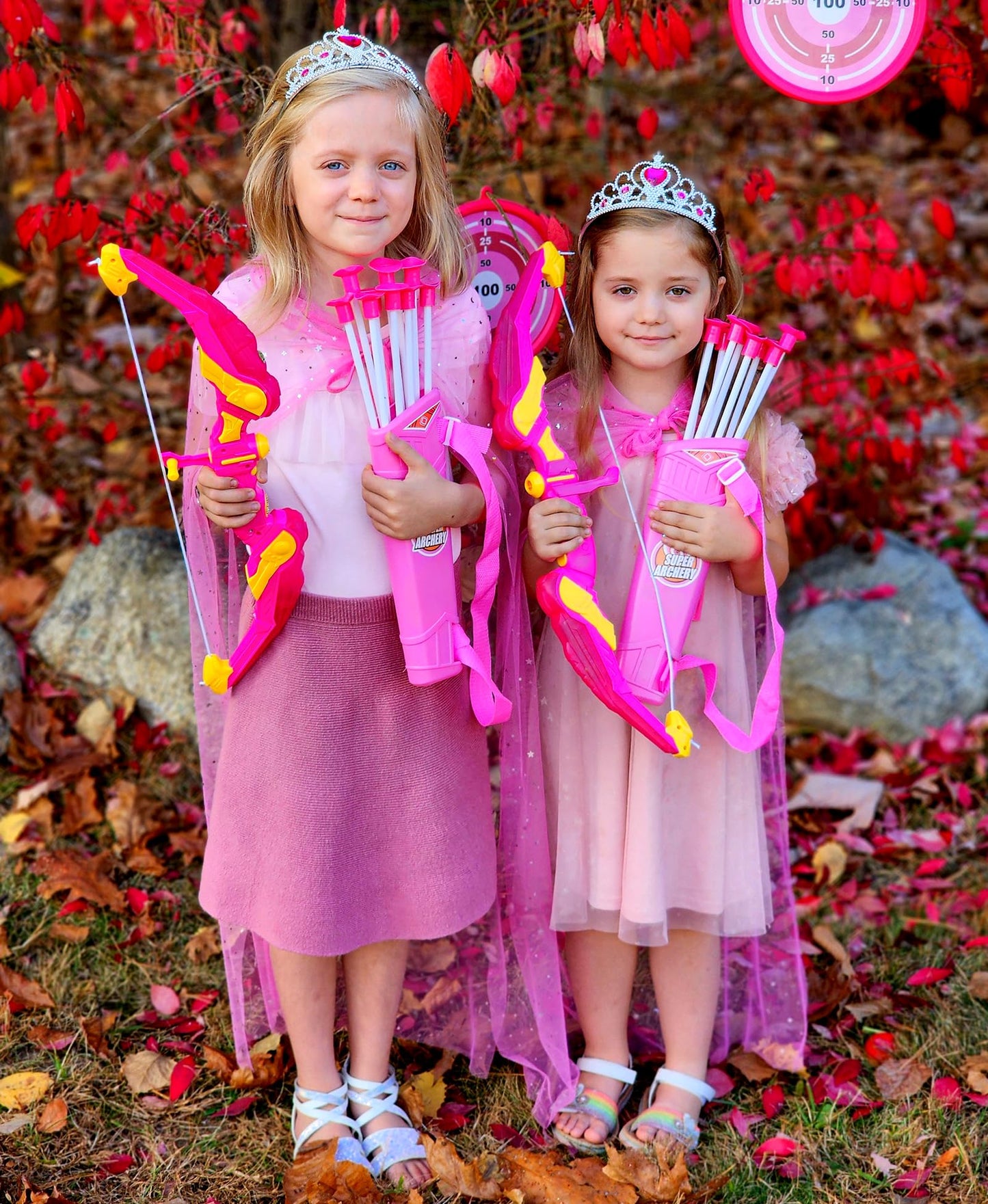 DUDUCOFU Kids Bow and Arrow Set Toys for Girls, LED Light Up Archery Bow Set with Princess Cape and Crown, 10 Suction Cup Arrows, Indoor and Outdoor Play Birthday Gift Toy for Kids Boys Girls