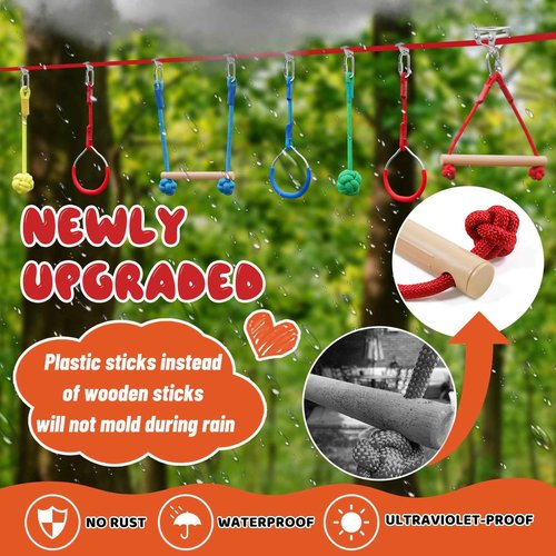 Ninja Warrior Obstacle Course for Kids，60ft Ninja Slackline-with 8 Pcs Accessories,Tree Protector & Carry Bag Ninja Course for Kids Outside-Backyard Zip Line for Kids