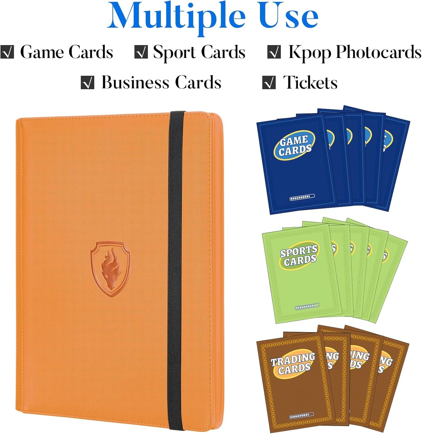Premium 9 Pocket Card Binder - Sturdy PU Cover Trading Card Album for 360 Cards | Sleek Orange Holder for Game & Sports Cards