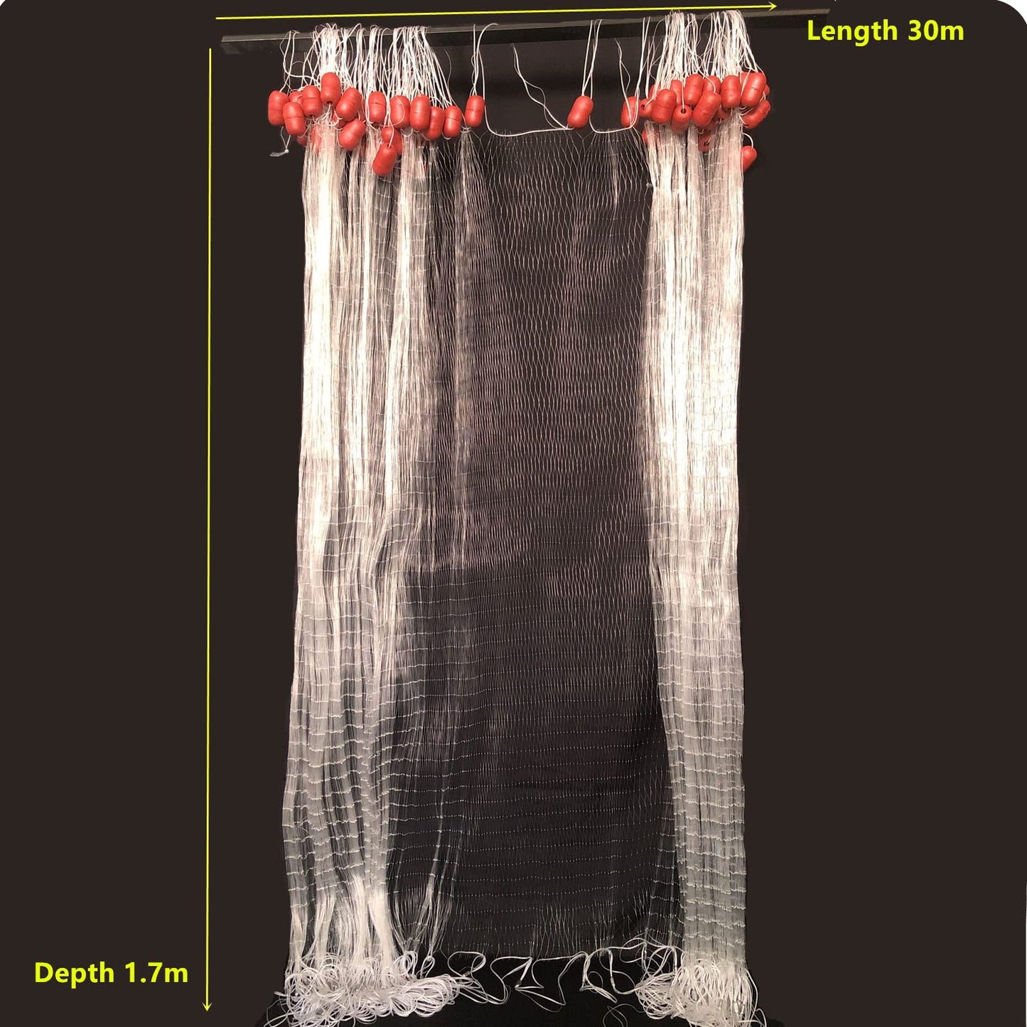 Strong Fishing Line Material Fishing Net Depth 5.5ft Gillnet Length 98 ft Nylon Net 5/8 Inch-2 Inch Mesh Monofilament Nylon Network Big Buoys Fish Net (Mesh Size 40mm*40mm(1-1/2 inch))