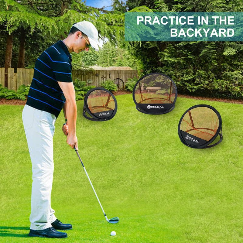 RELILAC Pop Up Golf Chipping Practice Net Set - Indoor/Outdoor Golfing Target Accessories for Golf Practice - Improve Your Short Game - Gifts for Men, Dad, Mom, Husband, Women, Kid, Golfers