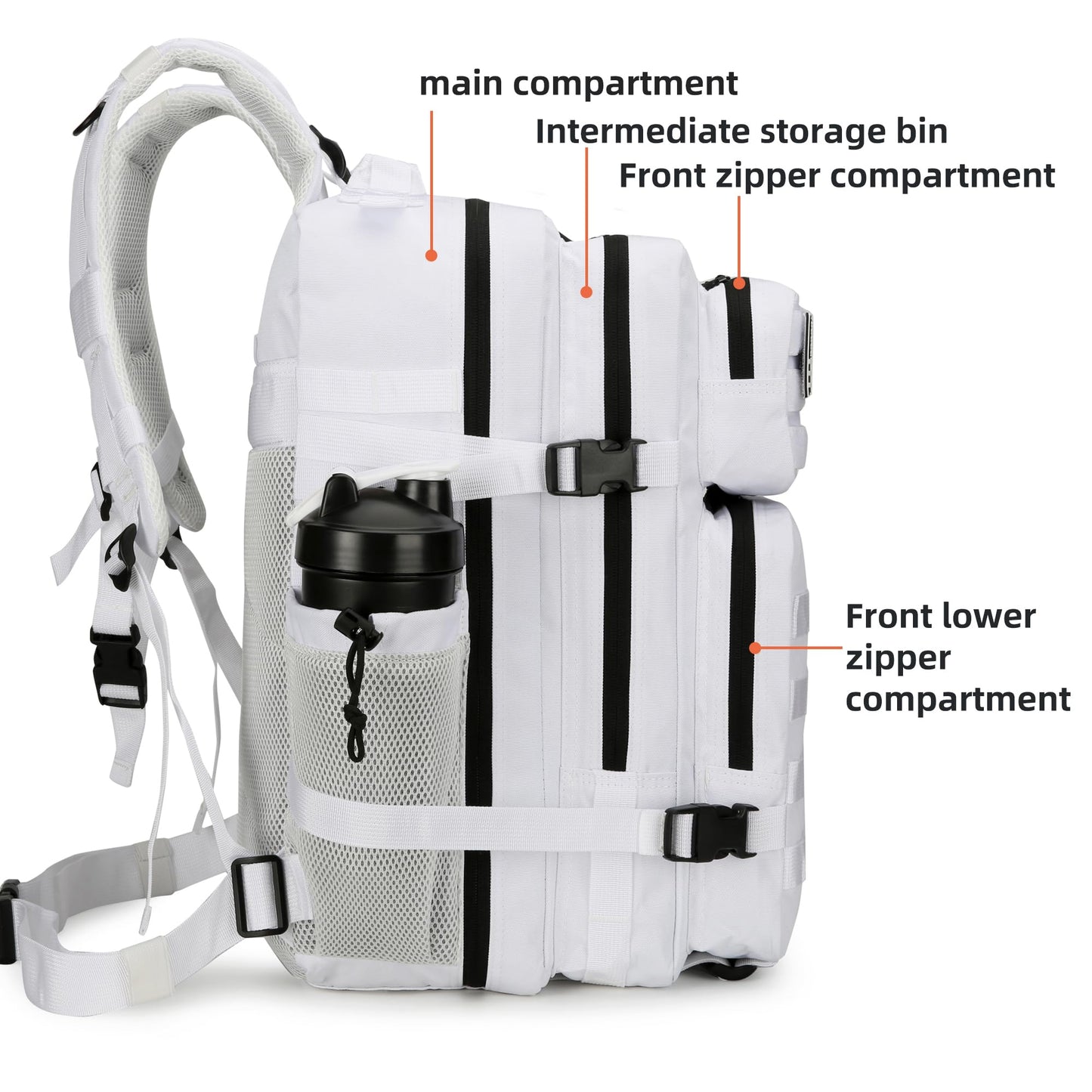 Lovelinks21 45L Tactical Assault Backpack 3 day assault pack with Molle Waterproof backpack Rucksack for Tactical Backpacks (White)