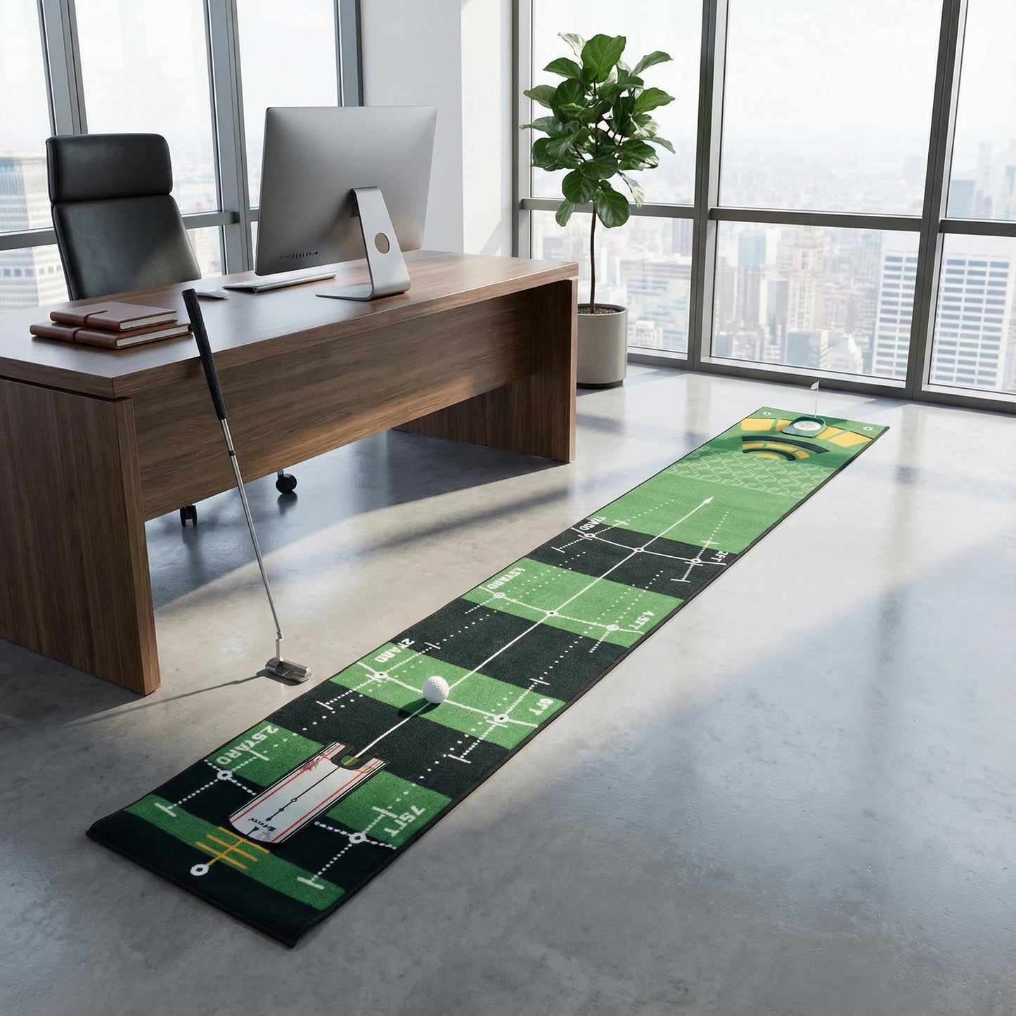 GLANC Golf Putting Practice Mat Set with Alignment Mirror & Cup, 20 in X 10 ft Training Aid Mat, Anti-Slip Backing Golf Putting Green for Indoor and Outdoor Use