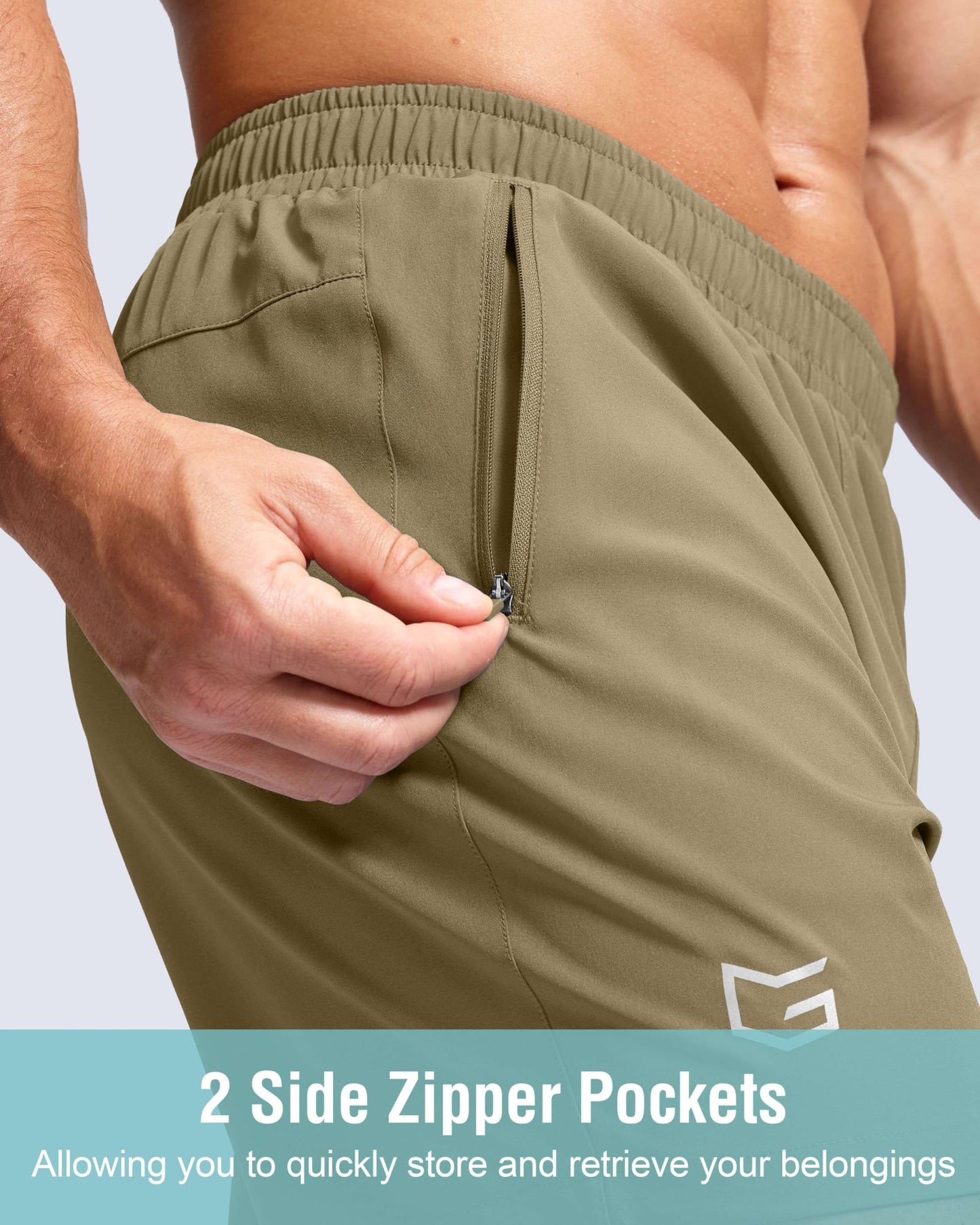 G Gradual Men's Athletic Running Shorts with Zipper Pockets Quick Dry 7"/ 5"/ 9" Workout Gym Shorts for Basketball Hiking(Dusty Khaki,9S)