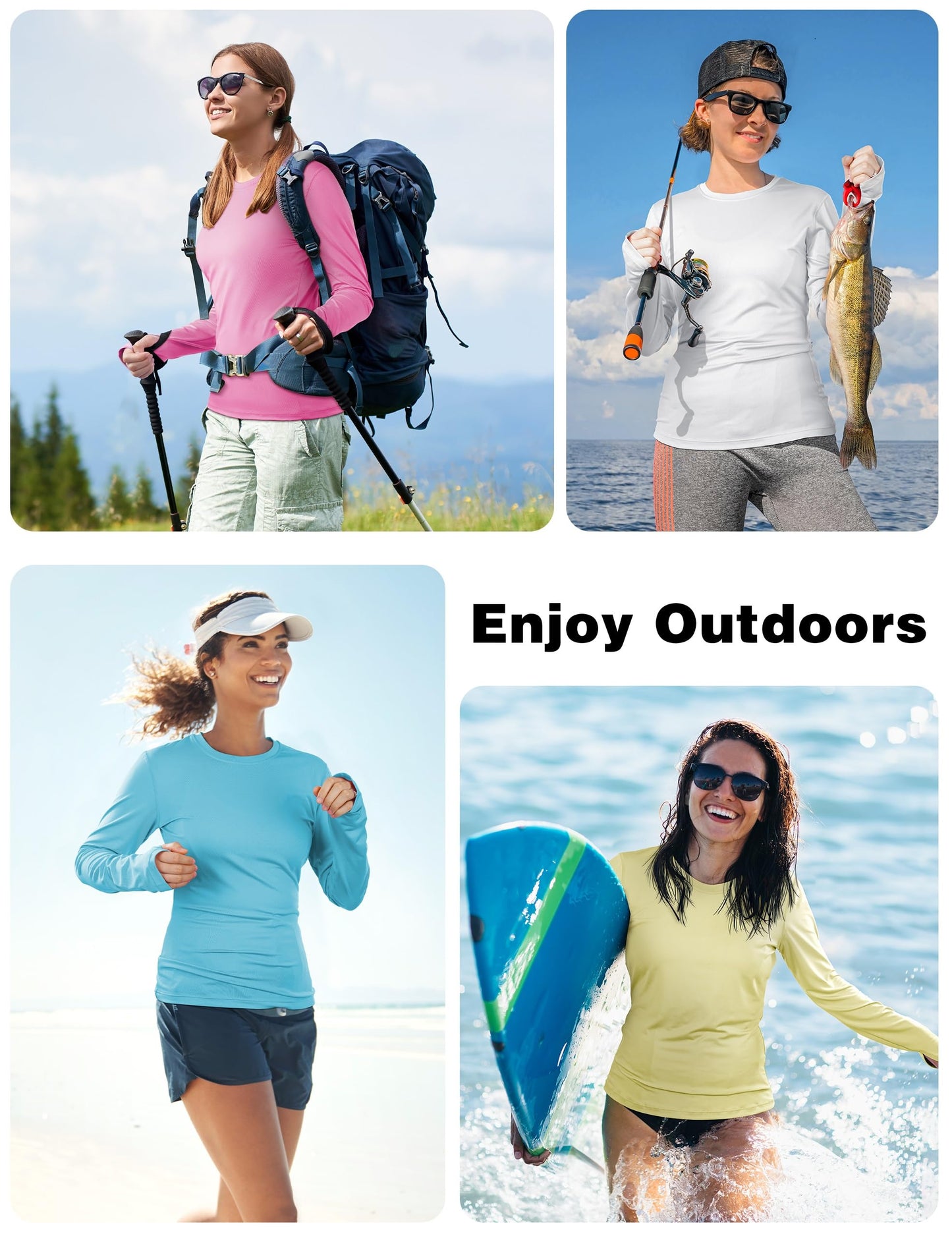 isnowood Women's Sun Protection Long Sleeve Shirts, UPF 50+ UV Rash Guard Swim Clothing, Workout Hiking Running Athletic Tops