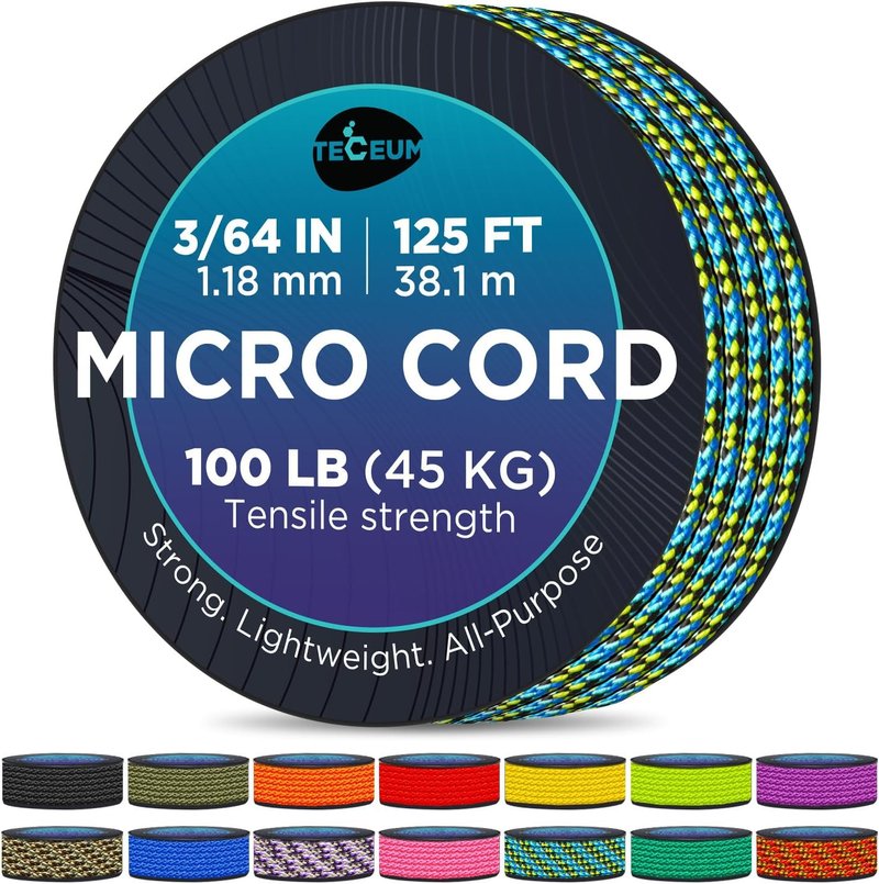 Micro Paracord Utility Cord - 1.18 mm x 125 ft Thin Braided Rope for Crafting, DIY, Fishing & Camping