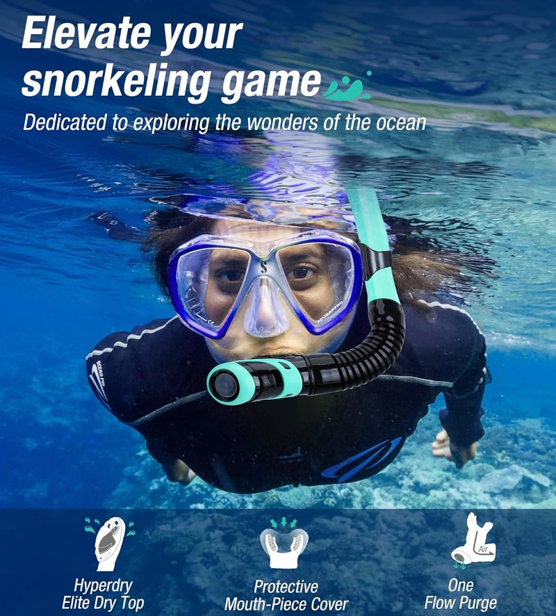 Aegend Diving Dry Snorkel - Top Dry Valve Snorkeling Gear for Adults & Youth | Perfect for Freediving & Scuba Diving
