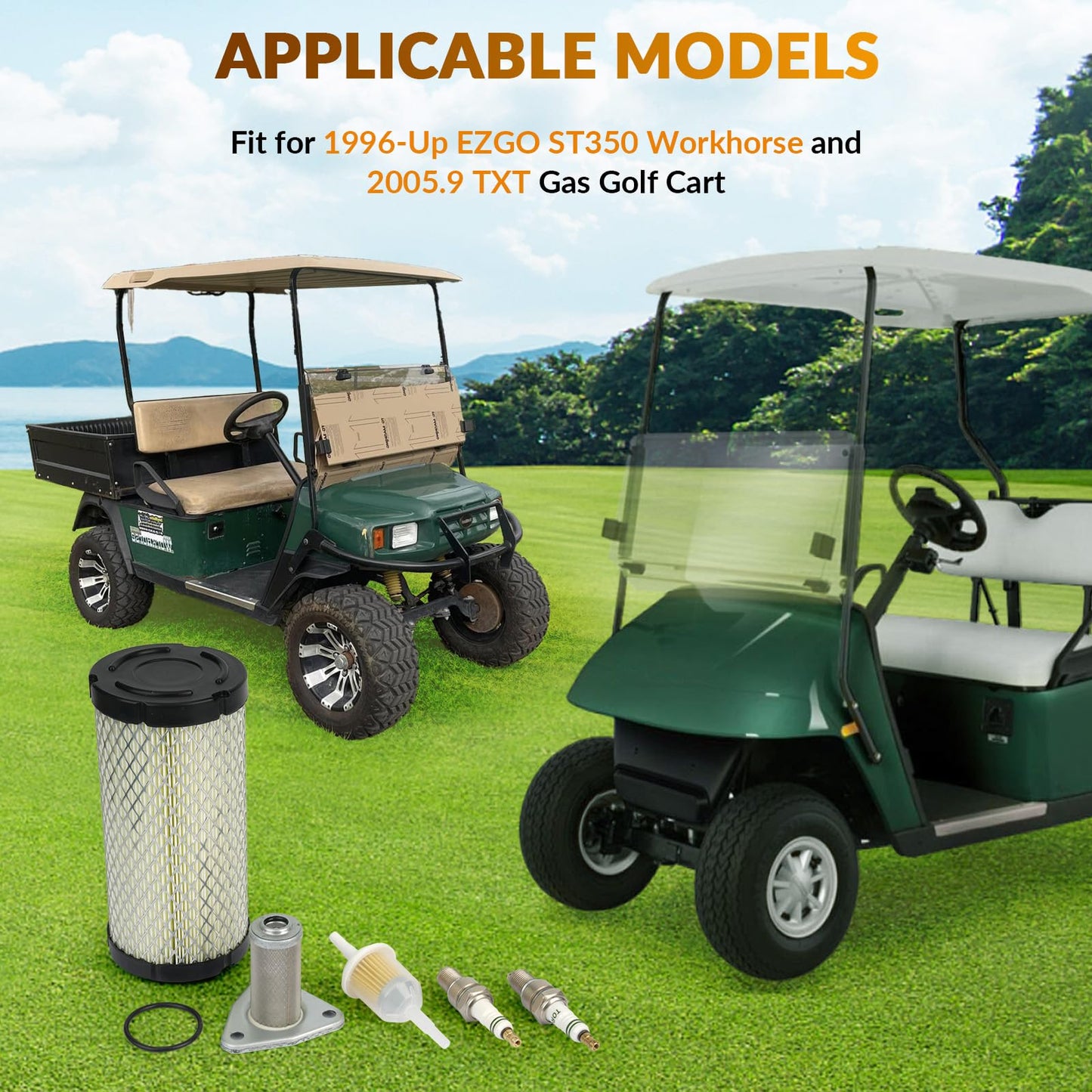 CLUBRALLY Golf Cart Tune Up Kit with Oil Filter Spark Plug for EZGO TXT/ST 350 Gas 1996-Up