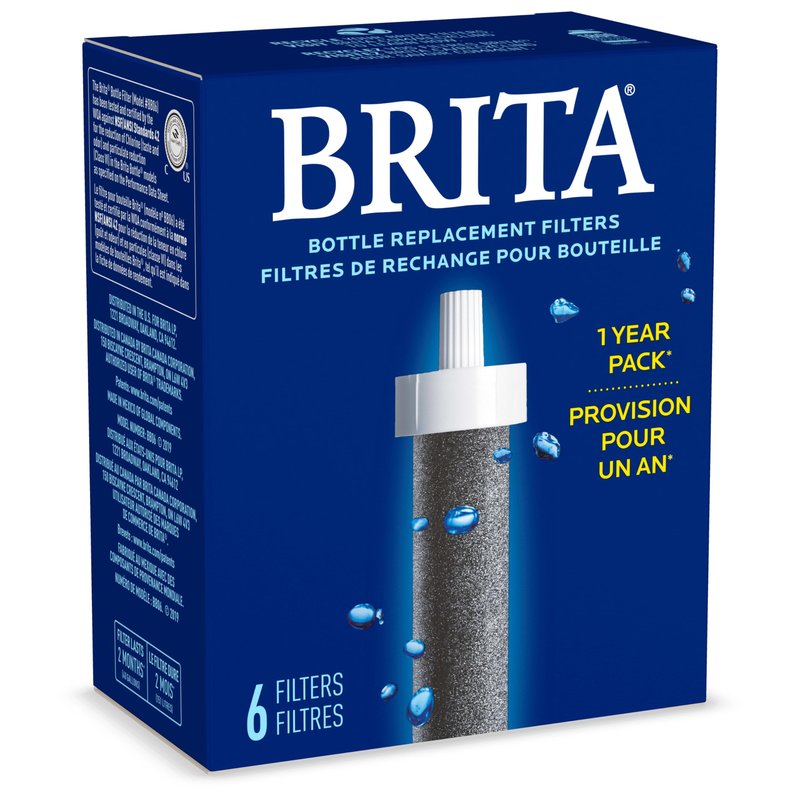 Brita Water Bottle Replacement Filters, BPA-Free, Replaces 1,800 Plastic Water Bottles a Year, Lasts Two Months or 40 Gallons, Includes 6 Filters