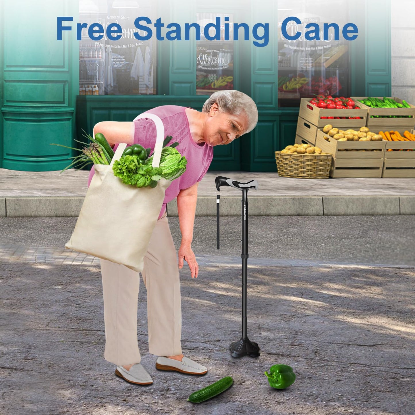 KingPavonini Walking Cane for Men Women Stability, Self Standing, Black