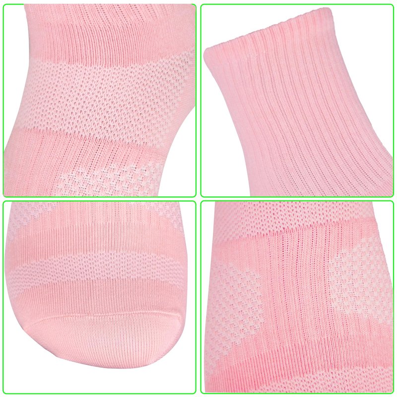 Pauboland Womens 6-Pack Peach Pink Anti Sweat Odor Resistant Stink Proof Compression Quarter Crew Cotton Athletic Running Hiking Socks, Size 6-10