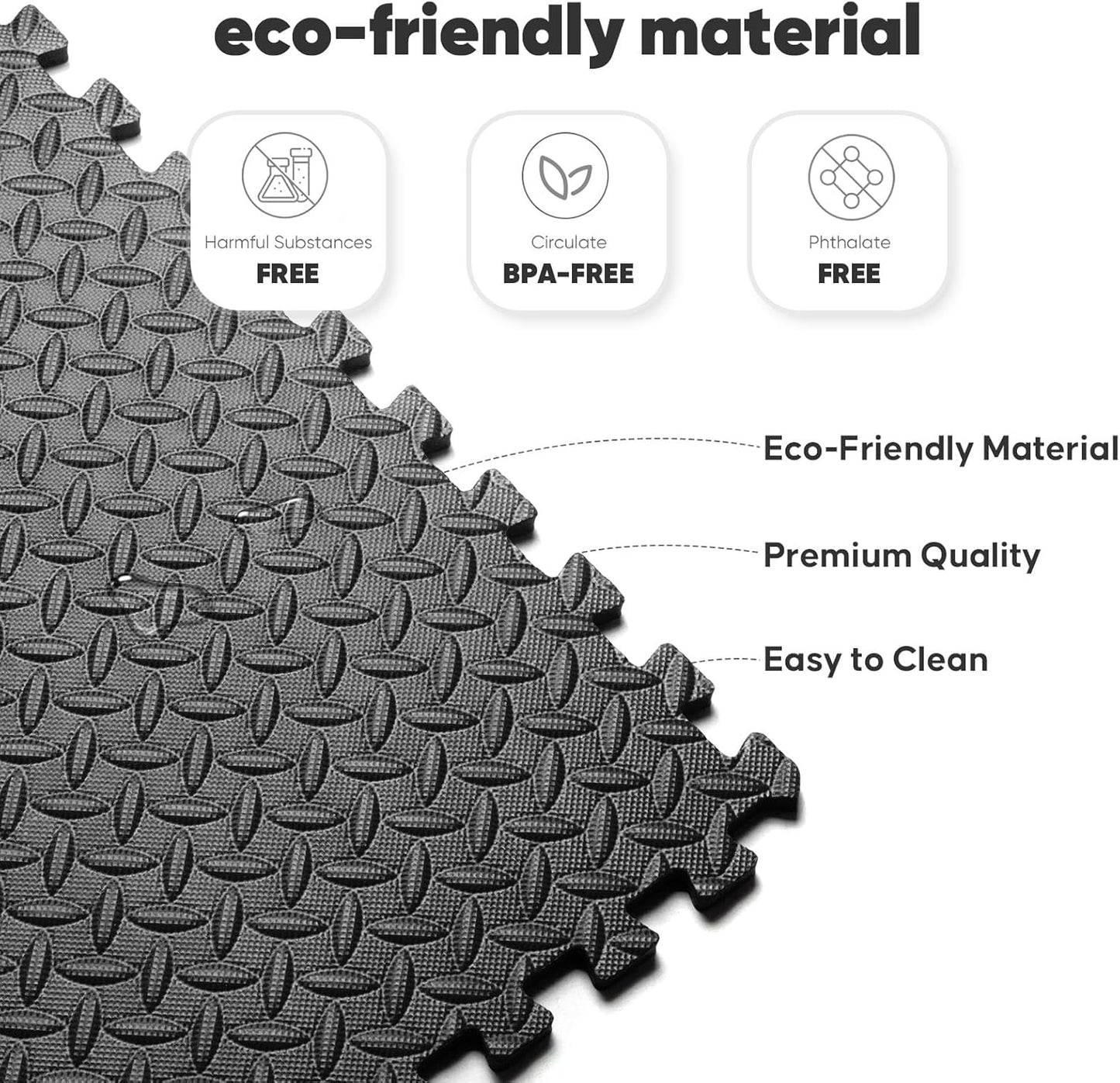 Puzzle Exercise Mat - EVA Interlocking Foam Floor Tiles for Home Gym & Kids' Play Areas | 24x24 in, Black, 16 Tiles (64 SQ FT)