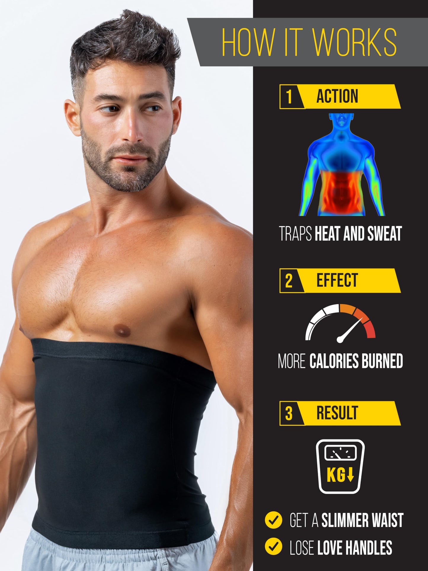 Sweat Spark Waist Trimmer for Men (Black, 3XL) - Sweat More, Shape Your Back & Abdomen, Wear During Workout