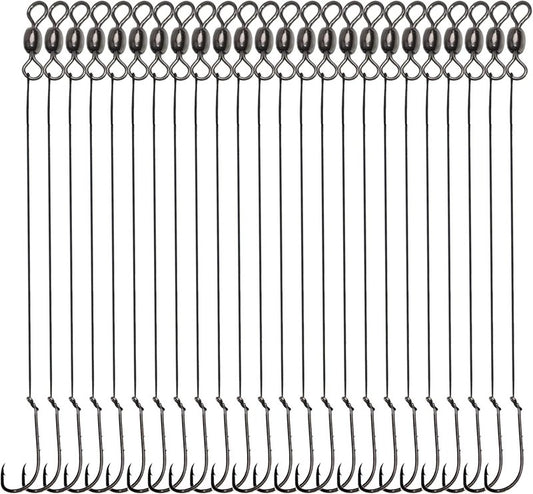 Saltwater Fishing Hooks - 24pcs Pre-Tied Steel Wire Leaders with Swivel | 11.9in Trace for Bluefish & Mackerel