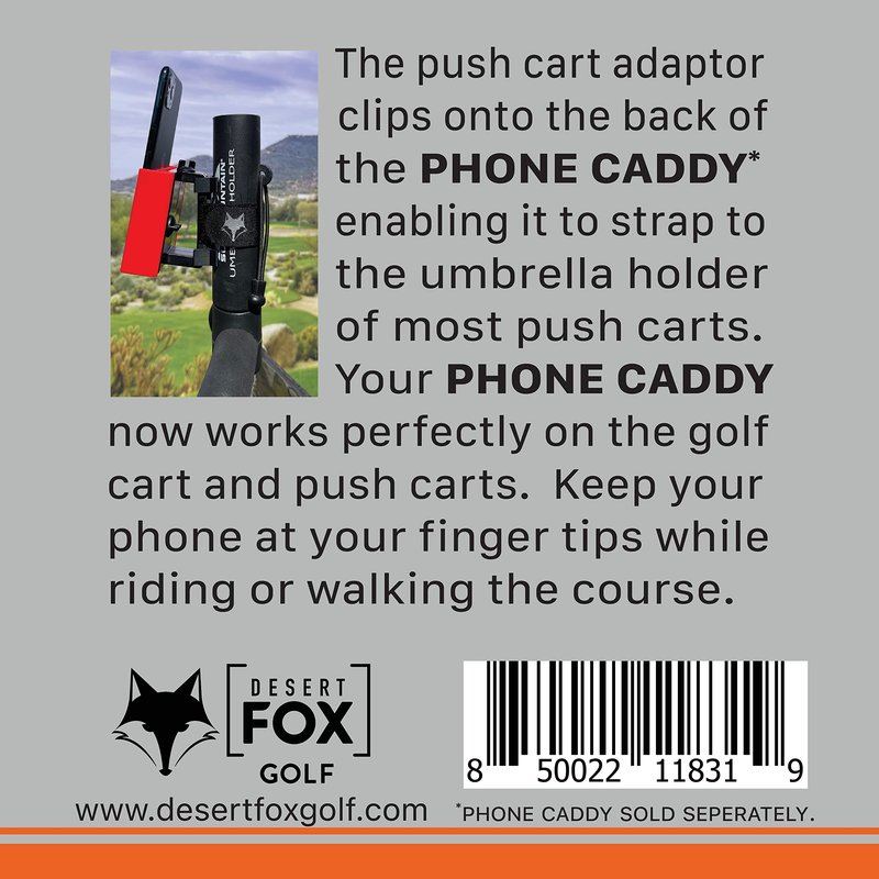 Desert Fox Golf Push Cart Adaptor – Converts Phone Caddy for Walking Golfers – One-Click Mount Golf Cart Accessory for Push Carts with Vertical Umbrella Holder