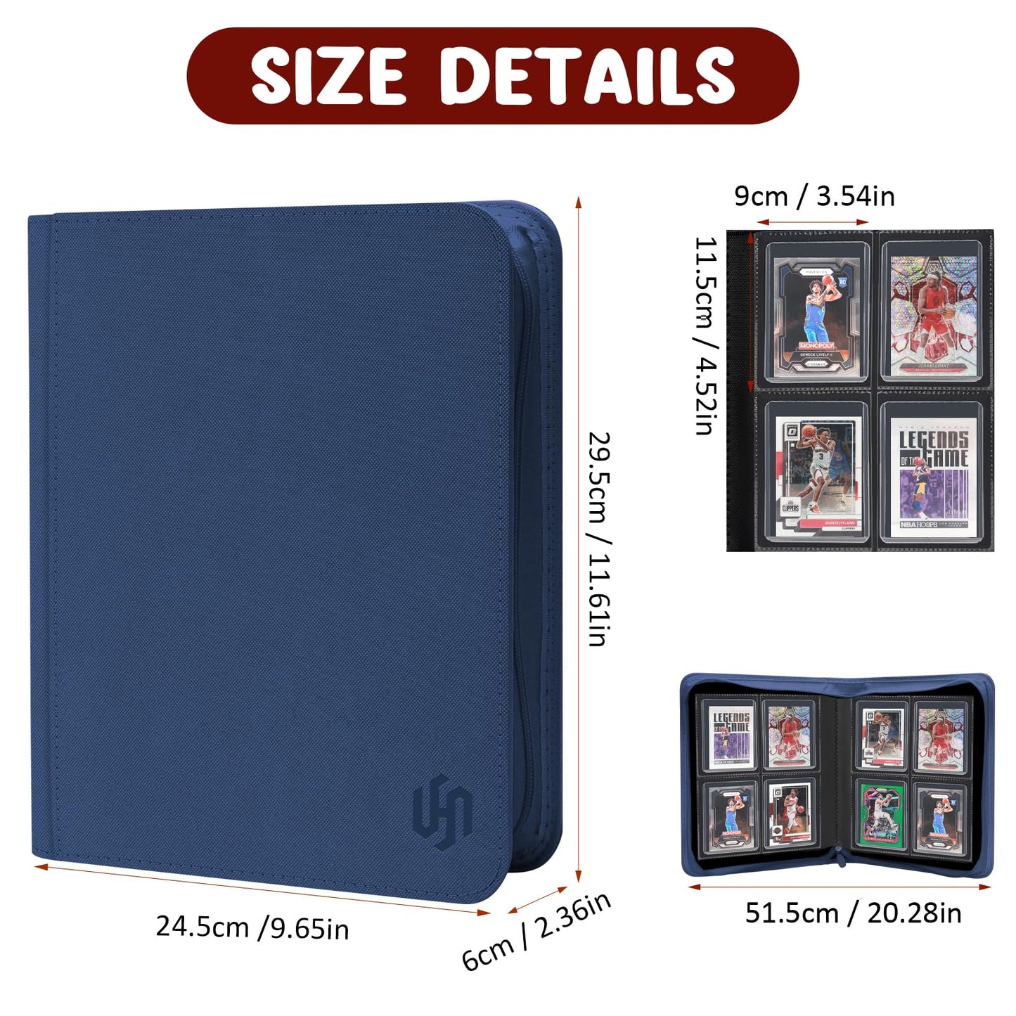 Toploader Binder 4 Pocket, HYMENEX Top Loader Card Binder Holds 112 Toploader Cards for Trading Sports Cards - Black