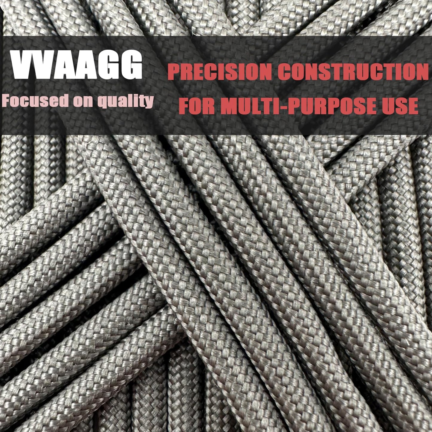 VVAAGG 550 Paracord 100FT, Heavy-Duty Strong Rope Parachute Cord, Outdoor Camping Gear Tent Rope, Gray