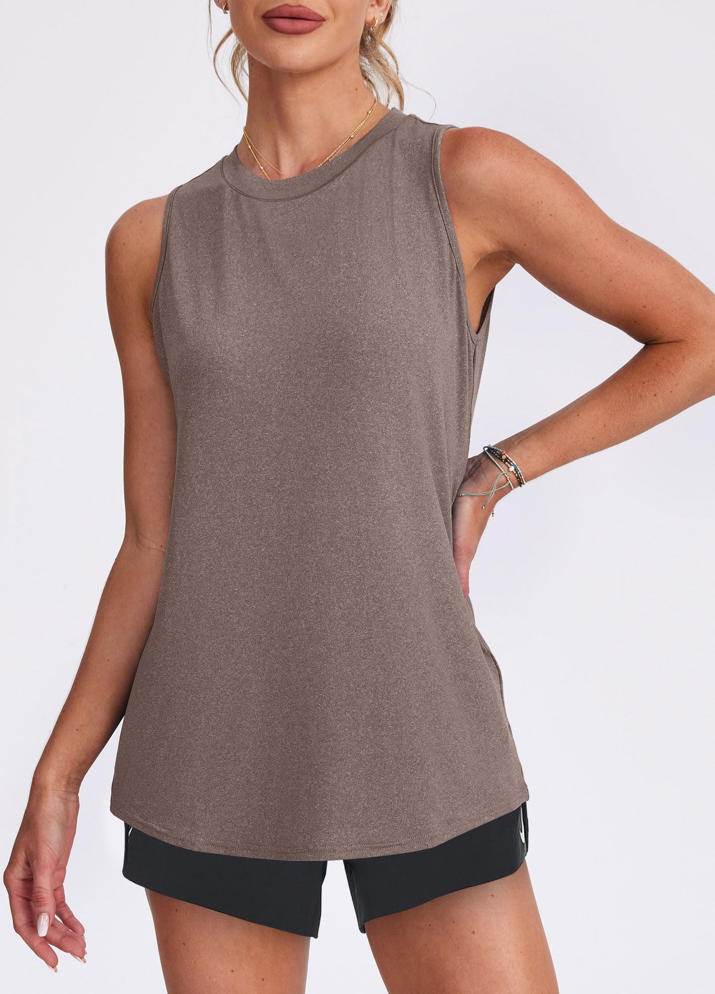XIEERDUO Workout Tank Tops for Women Sleeveless Running Shirts Activewear Gym Yoga Tops Camel Brown L