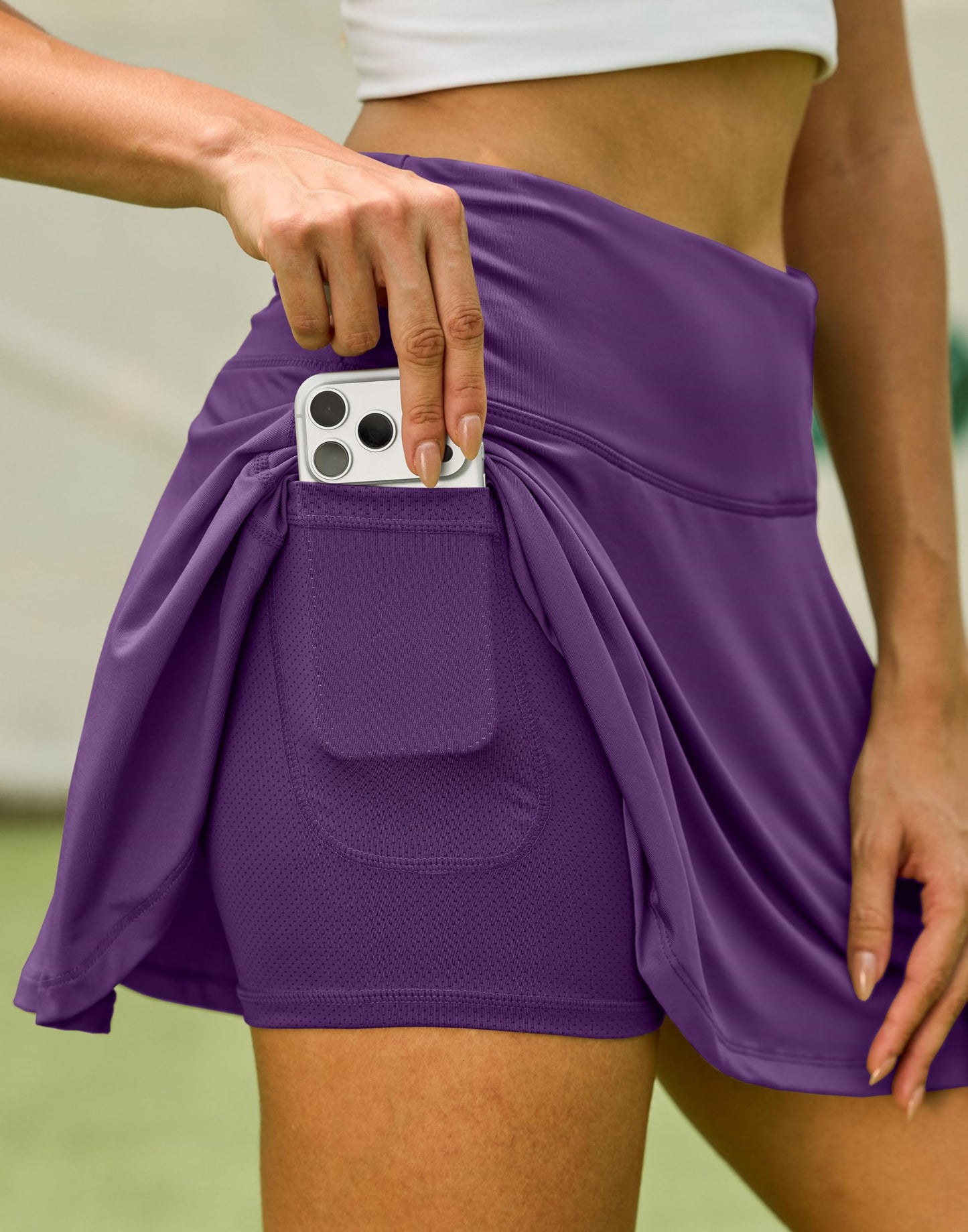 SANTINY Pleated Tennis Skirt for Women with 4 Pockets Women's High Waisted Athletic Golf Skorts Skirts for Running Casual (Dark Purple_M)