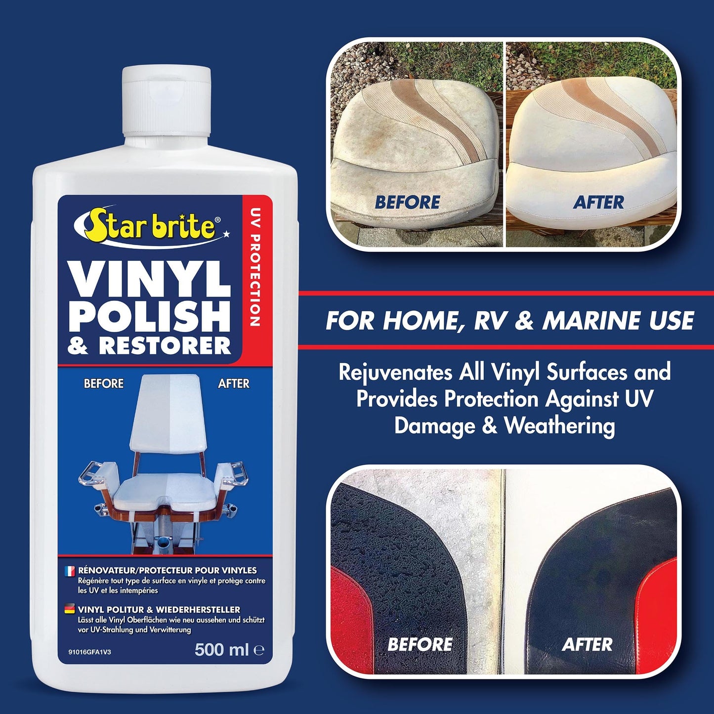 STAR BRITE Vinyl Cleaner, Polish & Protectant - Cleans, Renews, Brightens & Protects All Vinyl Surfaces - Marine Grade Polish & UV Protectant - 16 OZ (091016P)