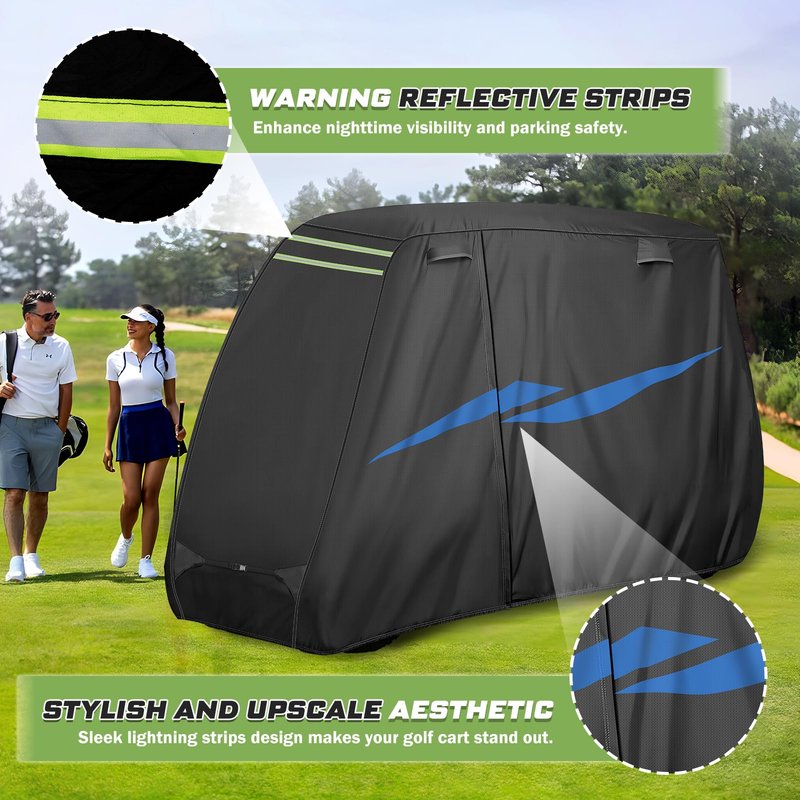 Mixsuper Liner 10 Layers Golf Cart Cover for Club Car EZGO Yamaha, Waterproof Heavy Duty Golf Cart Cover with Zipper Door, Windproof 420D Polyester