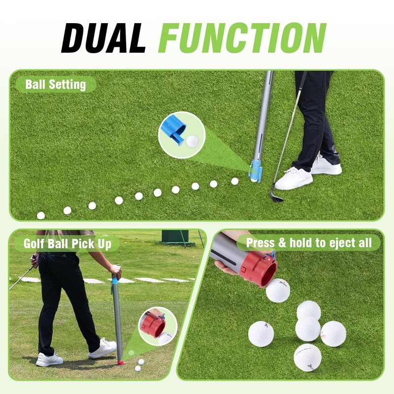 Golf Ball Retriever Golf Ball Pick Up and Ball Setting Tube,Dual Function Golf Ball Retriever,Lightweight Golf Ball Picker Upper Tube,Aluminum Alloy Golf Ball Picker Upper Tube，Holds 19 balls