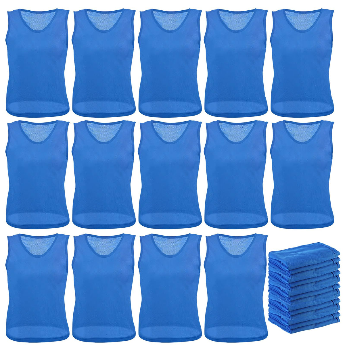 Newcotte 24 Pcs Pinnies Scrimmage Vests Team Practice Jersey Nylon Mesh Pennies for Soccer Basketball Sports (Blue,Adult, XL)