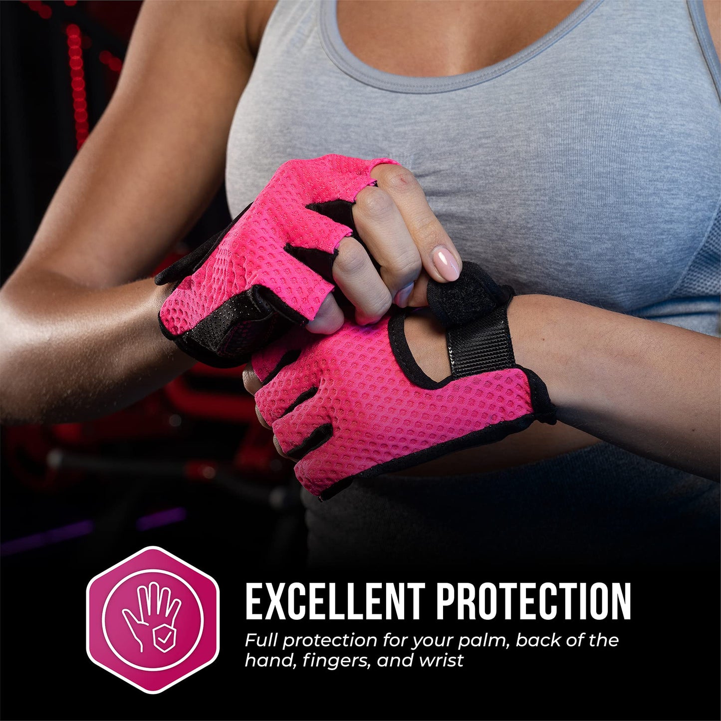 5307 Womens Designer Workout Gloves | Low Sweat Diamond Mesh Fabric w/Grip-Lock™ Silicone Palm (Pink, X-Small)