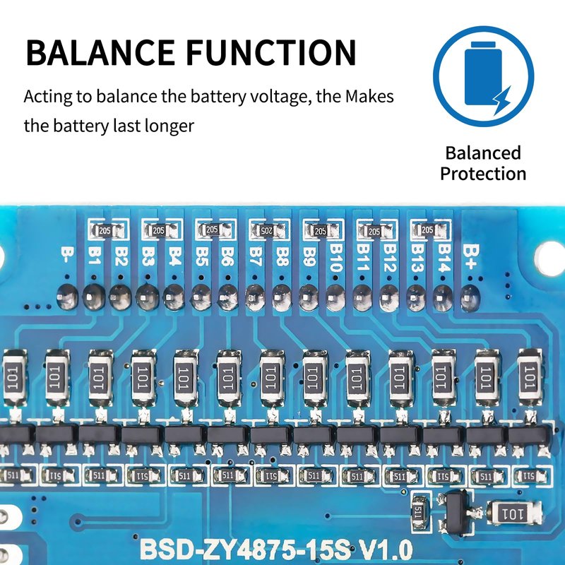 Bisida 14S BMS 50.4V/51.8V 30A Li-ion PCB Protection Board with Balance Wire and NTC,Ten Functional protections, Common Port, for Lithium-ion Battery Pack (14S 50.4V/51.8V 30A)