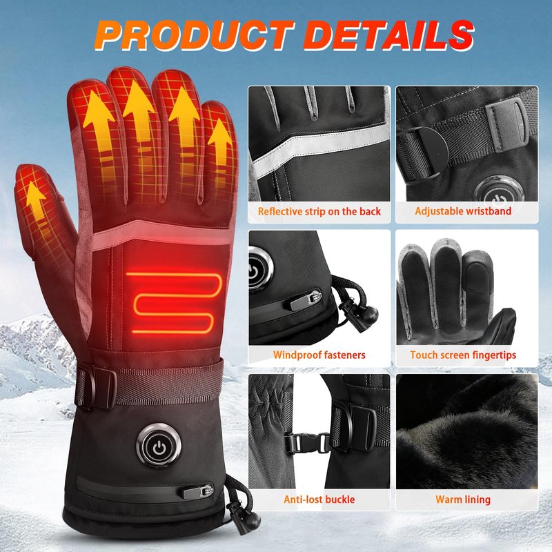 Heated Gloves 5V 5000mAh Electric Hand Warmers with Touch Screen Non-Slip Adjustable Wrist Design for Skiing Hiking