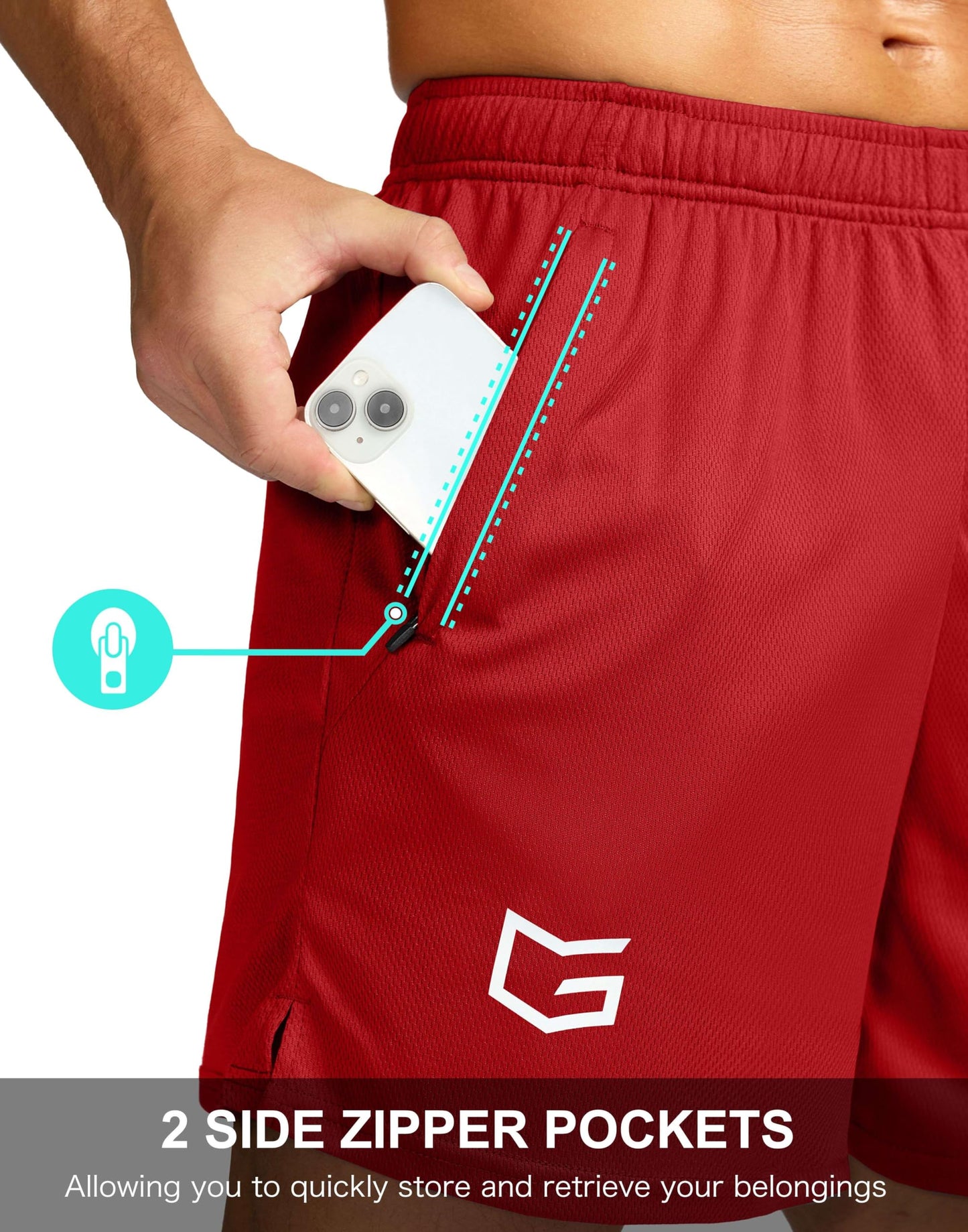 Men's 5" Workout Running Shorts Quick Dry Lightweight Gym Shorts with Zip Pockets(Red,L5_L)