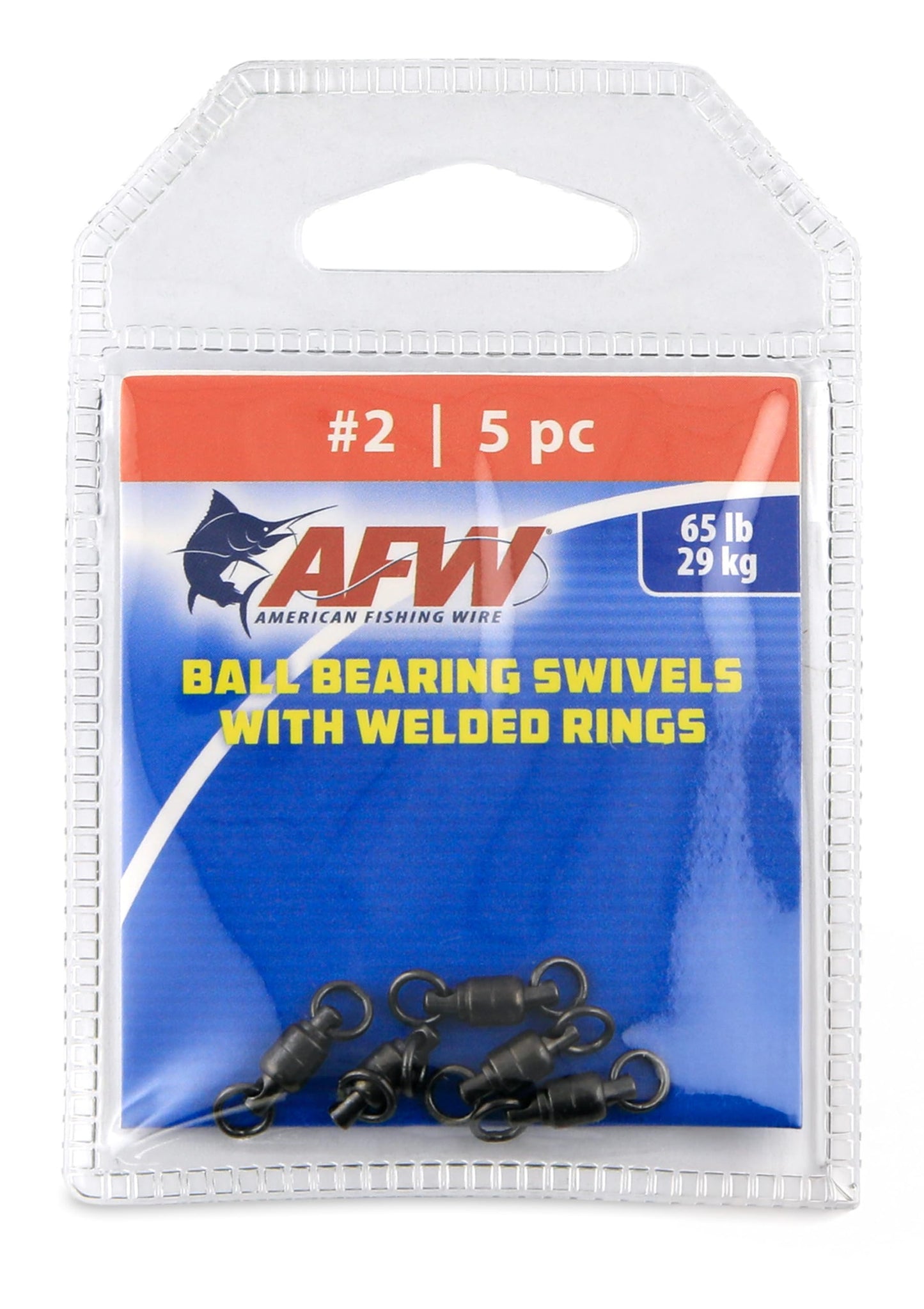 AFW Solid Brass Ball Bearing Swivels with Double Welded Rings, Size #2, 65 lb Test, Gunmetal Black, 5 pc