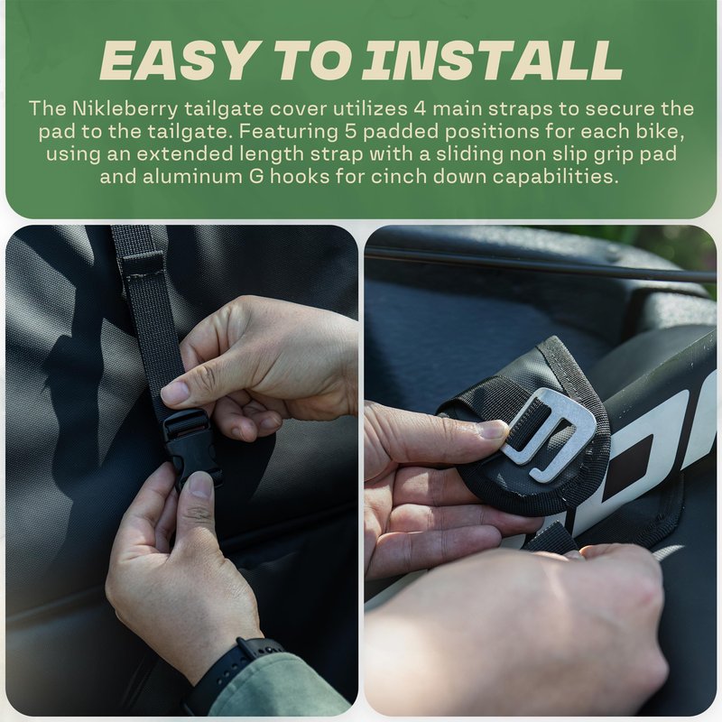 Tailgate Pad for Mountain Bikes & E-Bikes – Holds 5 Bikes, Heavy Duty Waterproof Truck Tailgate Bike Pad with Case, Storage Pockets & Camera Access Window – Fits Most Pickup Trucks | NIKLEBERRY