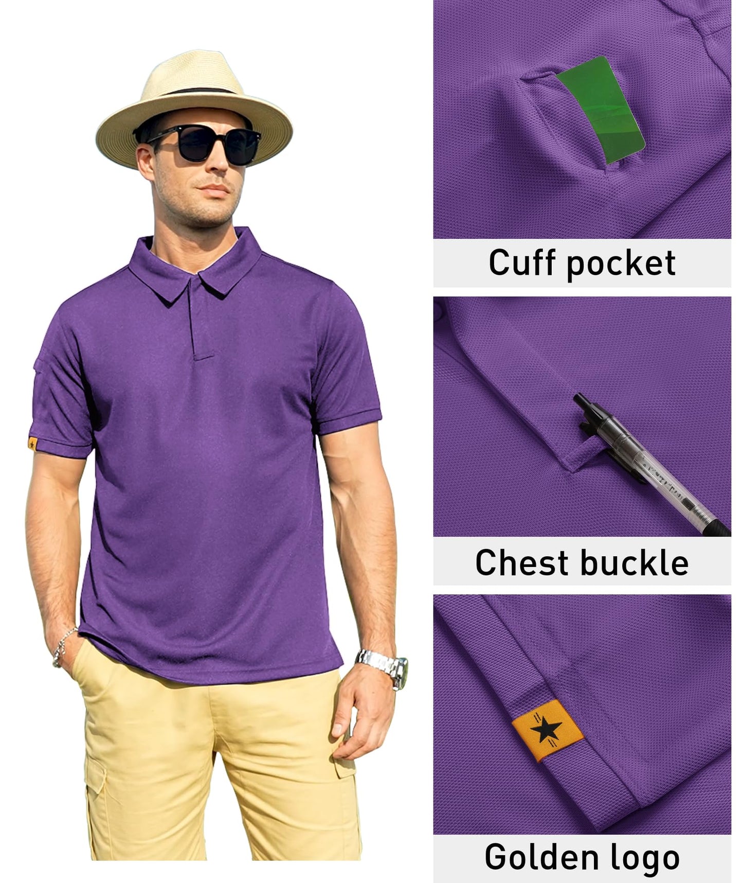 ZITY Mens Polo Shirt Short Sleeve Sports Tactical T-Shirt Athletic Golf Polos Daily Casual Stylish Collared Shirts for Men Violet X-Large