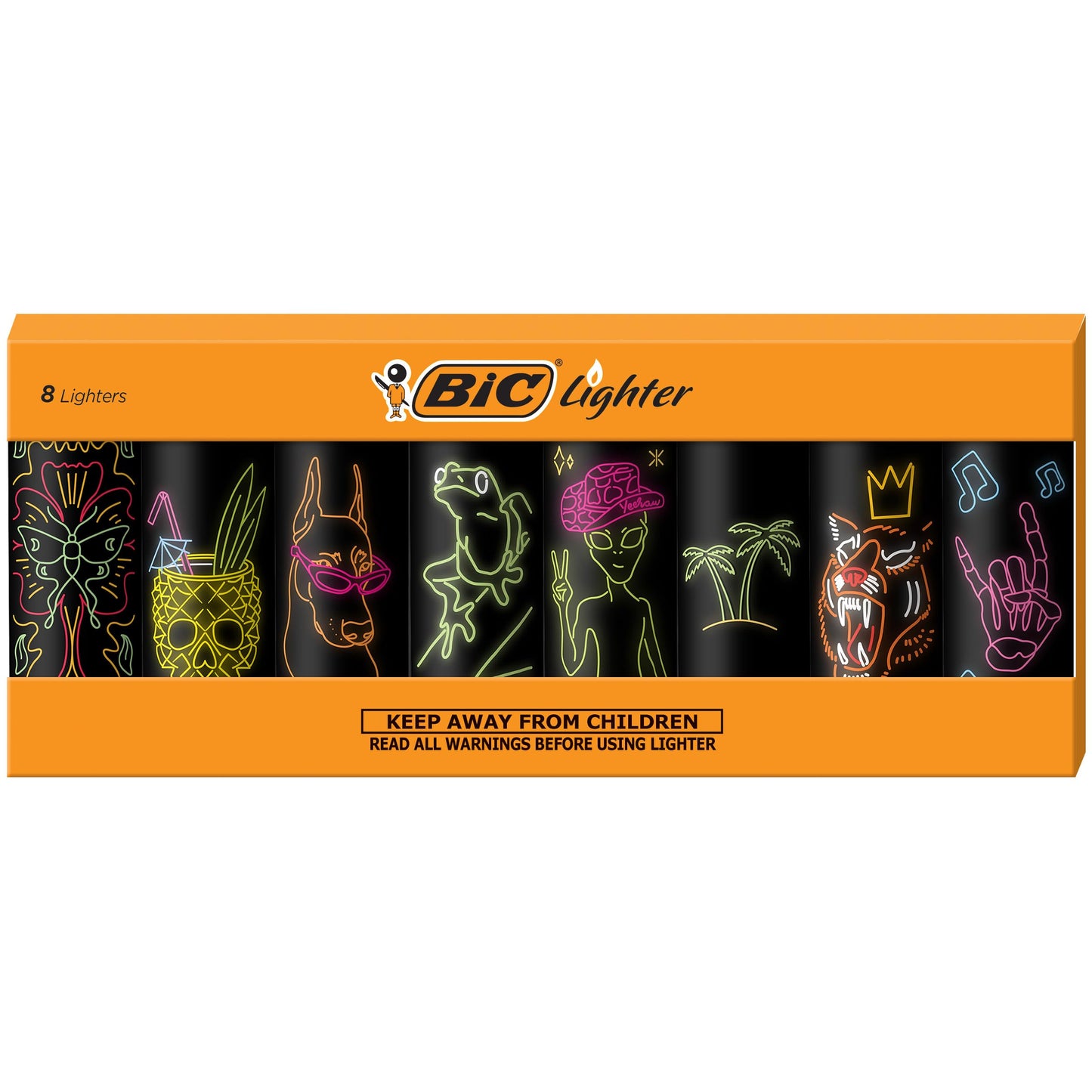 BIC Maxi Pocket Lighter, Neon Series, 8 Count Pack for Candles, Firepits